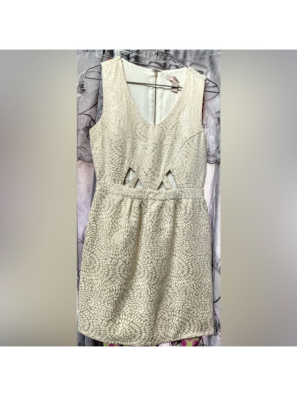 VINTAGE Old Hollywood Glamour mini dress elegant metallic detail chic cutouts XS